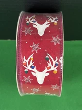 Member's Mark Premium Wired Edge Holiday Ribbon 2.5" Wide x 50 Yds Red Reindeer