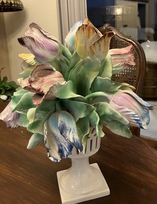 Capodimonte Porcelian Parrot Tulip Centerpiece