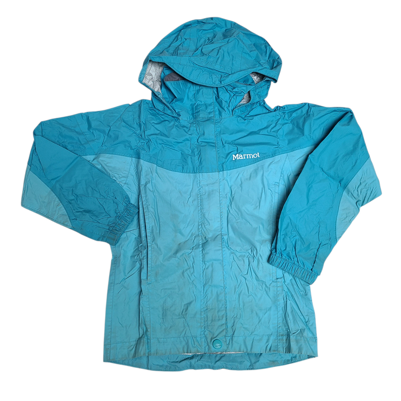 Marmot Jacket Kids XS Blue Teal Hooded Rain Shell Waterproof