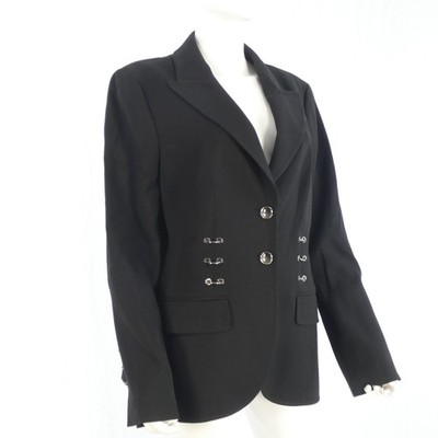 Escada schwarzer Blazer Anzug Sakko maßgeschneidert Schurwolle Einreiher Gr. UK 16