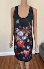 Women Black Colorful Floral Print Sleeveless Dress size Small
