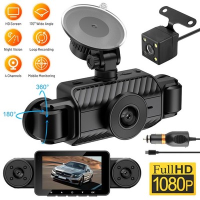 360° 4 Channel HD 1080P Dash Cam Recorder Car Camera DVR Vehicle Video G-Sensor