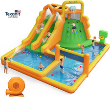 Tobogán Acuático Inflable para Patio Trasero Infantil, Parque Acuático 10 en 1 con Doble Longitud Sl