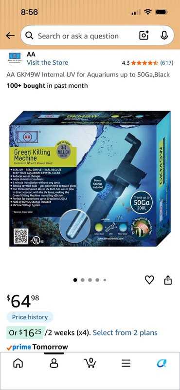 AA GKM9W Internal UV for Aquariums up to 50Ga,Black