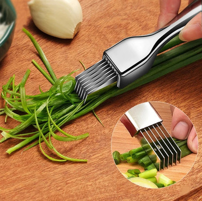 1pc Stainless Steel Green Onion Chopper Curved Handle Multi Blade Knife - NEW