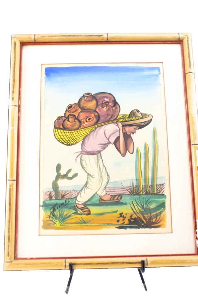 ВИНТАЖНЫЙ НАБОР АКВАРЕЛЕЙ МЕКСИКАНСКОГО НАРОДНОГО ИСКУССТВА — С ПОДПИСЬЮ F. PORRAS — САРАЧЕК 1950-е - Изображение 4 из 4