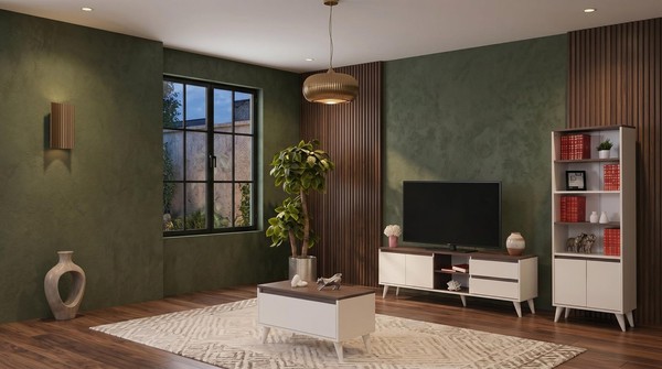 Beige-Braunes Wohnzimmer-Set Tv-Schrank Couchtisch BüCherregal Tv-Ecke-image