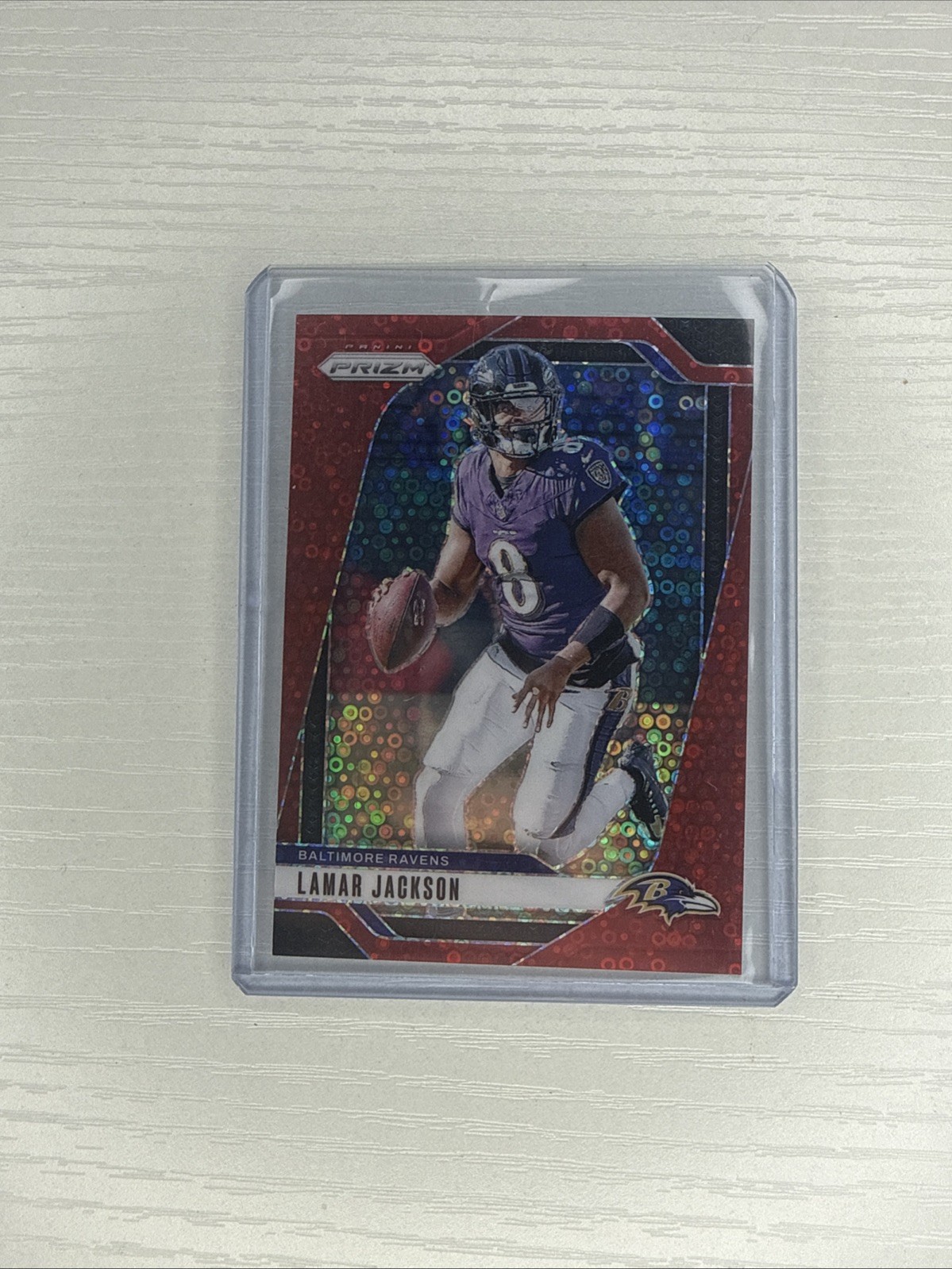 Lamar Jackson 2024 Panini Prizm Red Disco Parallel /75 Baltimore Ravens #19