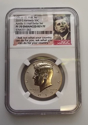 2019-S NGC PF70 Enhanced Reverse Proof Kennedy Apollo 11 Half Dollar 262