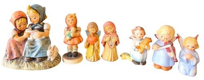 Hummel Goebel Easter Time Girls Bunny Rabbits Porcelain Figurine #384 1971 + (6)