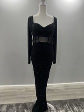 Black Bodycon Long Sleeve Sequin Dress Cut From The Side