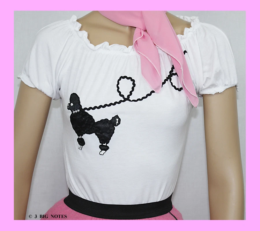 3PC HOT PINK 50's Poodle Skirt outfit Girl Sizes 7,8,9,10 W 20"-26" - Image 2 of 3