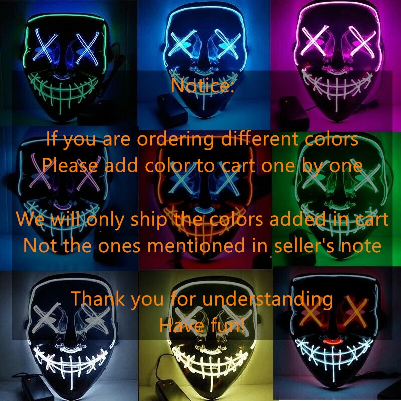 Halloween Clubbing Light Up LED Mask Costume Rave Cosplay Party Purge 3 Modes - Image 3 of 4