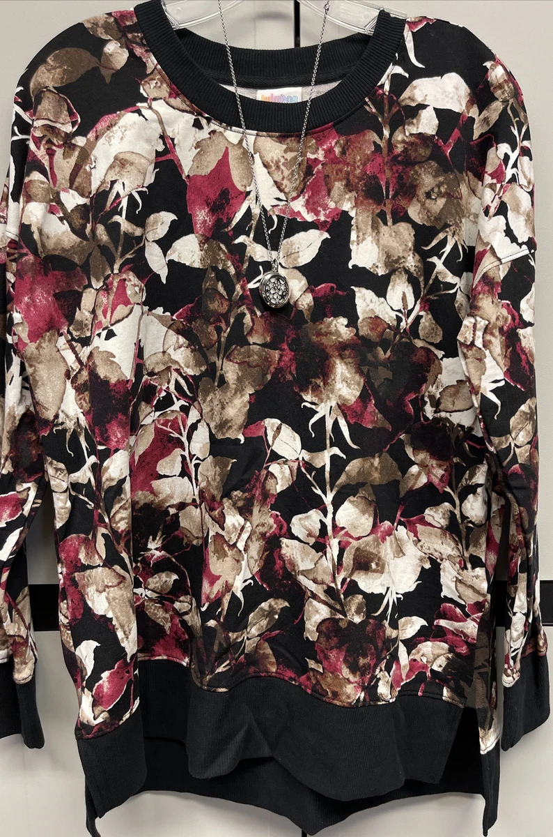 NWT LuLaRoe Small Black Brown Cream Pink Floral Hannah SWEATSHIRT