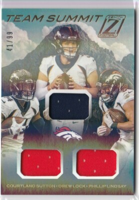 2020 Panini Zenith Team Summit DREW LOCK SUTTON LINDSAY Triple Jersey 41/99