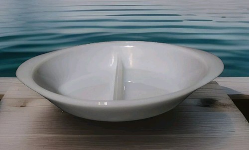 Glasbake J-2352 Divided Oval Serving Dish White Milk Glas Mid Century Glassware