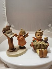 2pcs Goebel Hummel Let’s Sing Boy Accordion & Bird Duet Figurine Bee Germany Bee