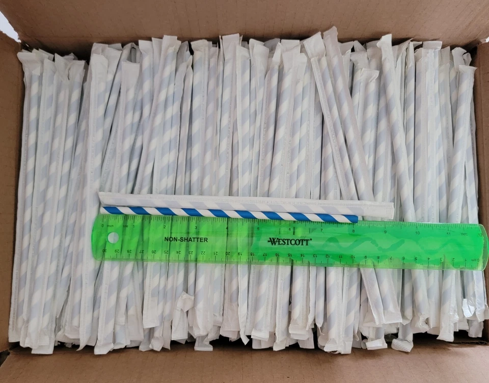 BIO STRAWS, Disposable Paper Straws, BLUE AND WHITE STRIPS, 8 INCHES LONG (1000) - Image 3 of 4