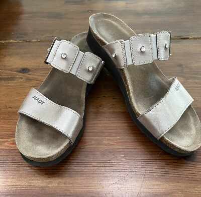 naot 38 Ashley Leather Pewter Rhinestone Wedge Sandals