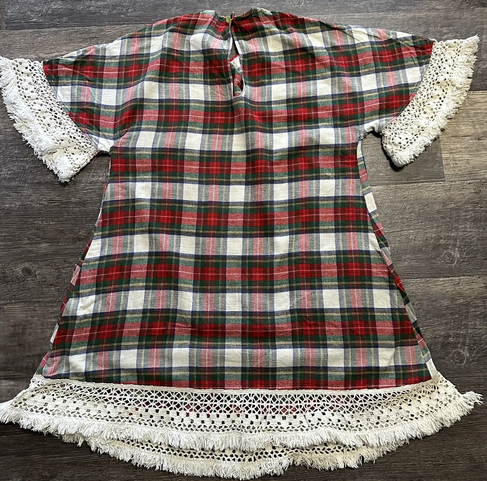复古 Kamore 圣诞格子棉质蕾丝换装连衣裙 M/L 口袋 * 阅读 — 第 2/4 张图片