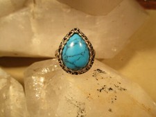 Sterling Silver Teardrop "Turquoise" Howlite Ring, Size 8