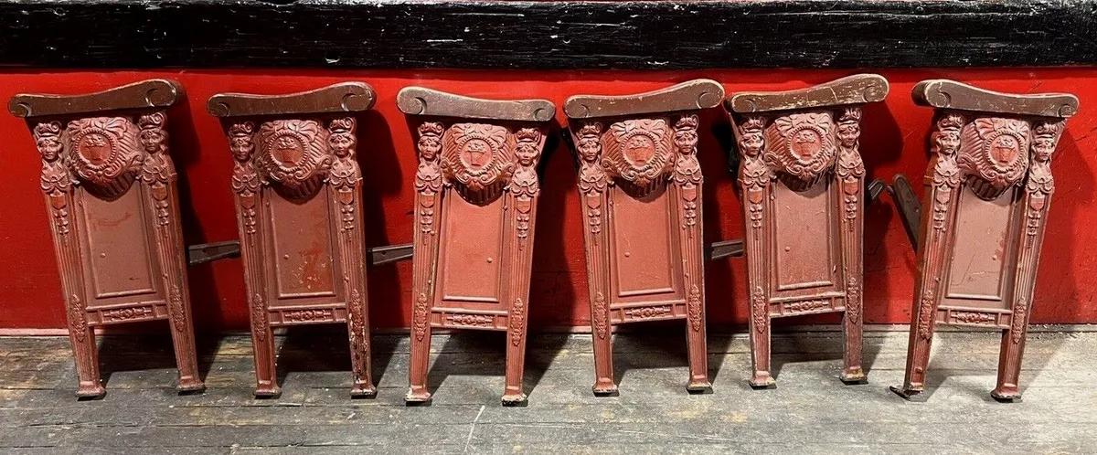 Vintage Antique Heywood Wakefield Theatre Row Seat Chair End Cast Iron Lot of 6