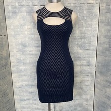 Guess Womens S Navy Chevron Bodycon Dress Cutout Cage Neck Metallic Mini Night