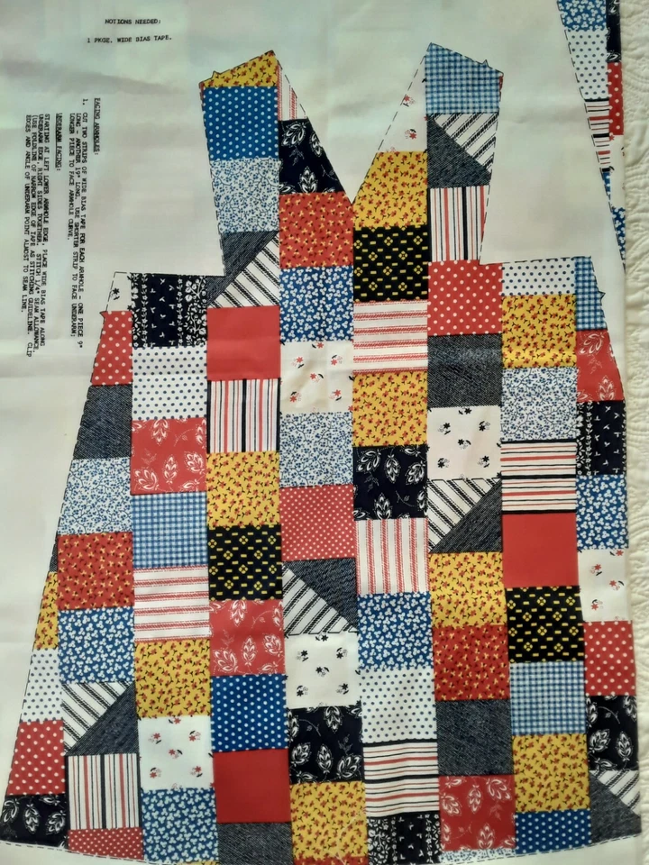 Springs Vtg Girls Sz 4-6 Faux Patchwork Dress Jumper Cut & Sew Cotton Fabric 70s - Image 3 of 4