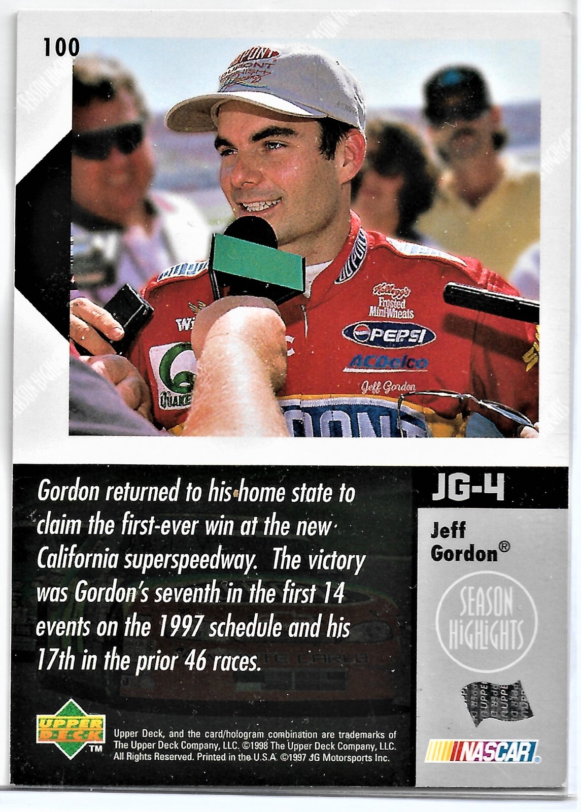 Two Jeff Gordon Trading Cards 2001 PressPass 43 and 1998 Upper Deck