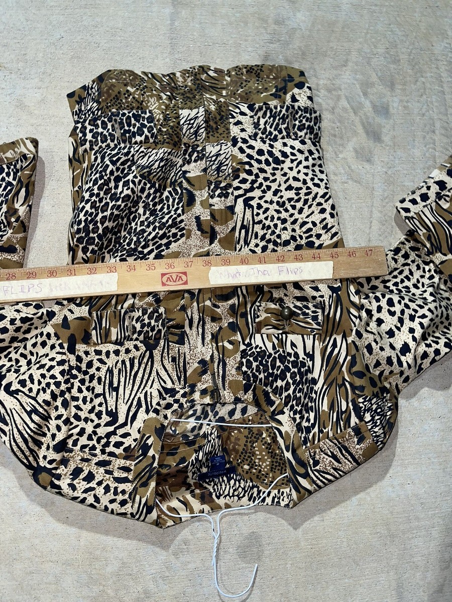 New animal print cheetah button down jacket sz medium collared