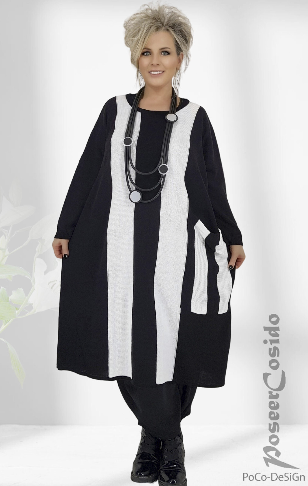 Vestido suéter de punto look capas blanco y negro L XL XXL XXXL 46 48 50 52 54 56 58