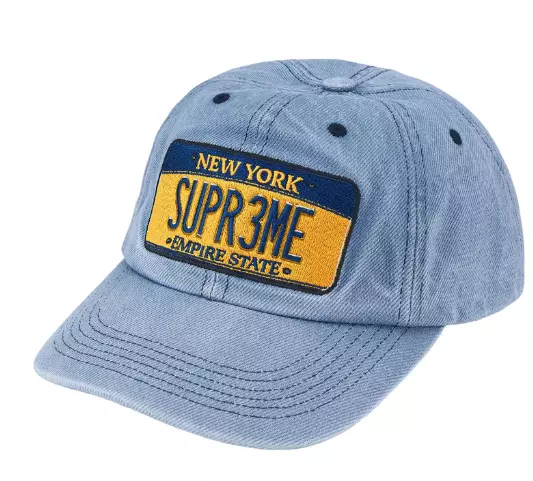 Casquette chapeau Supreme plaque d'immatriculation 6 panneaux bleu denim neuf SS25 en main envoi rapide