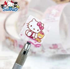500 pcs Sticker Seals Roll Cute Pink Square Hello Kitty Semi Gloss Self Adhesive