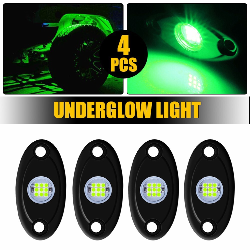 Green 4 Pods LED Rock Underbody Lights Fit for Jeep Offroad Truck ATV UTV Boat