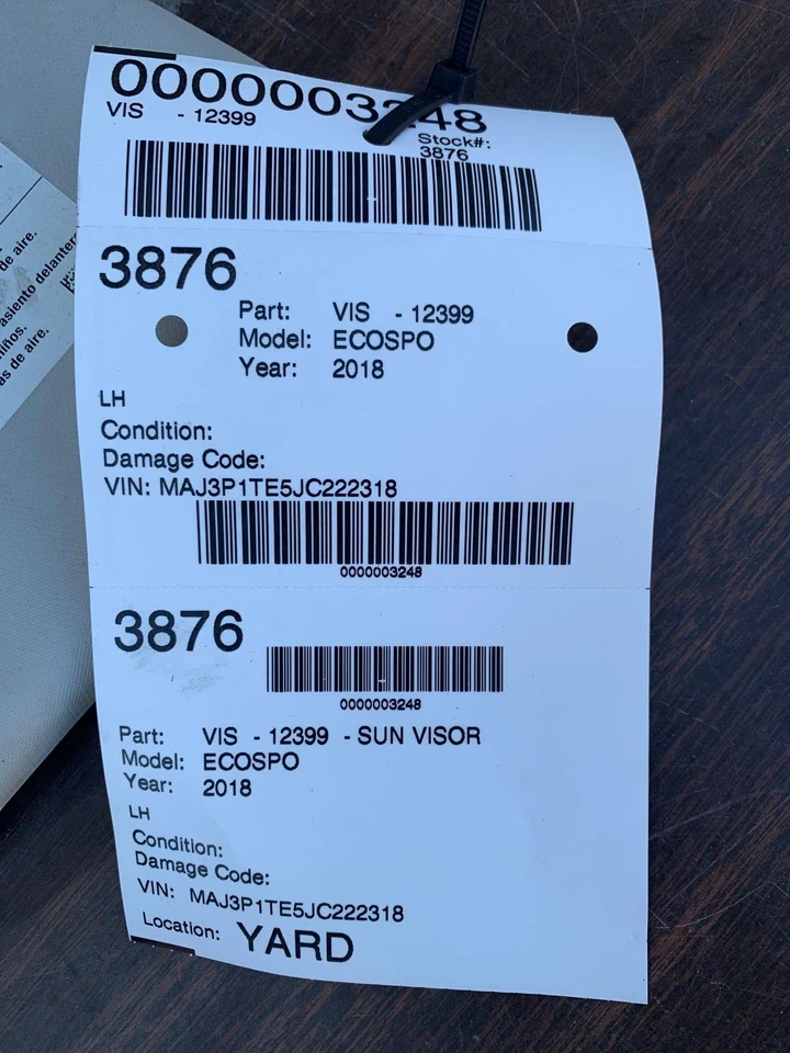 Parasol izquierdo Ford Ecosport 18-20 Foto 3 de 3