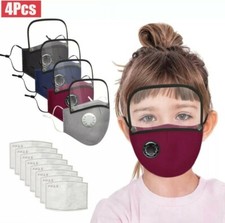4PCs Kids Washable Reusable Face Mask With Filter And Detachable Eye Shield