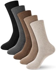 5 Pairs Cashmere Wool Crew Socks for Women Soft Ribbed Knit Cotton Socks Neut...