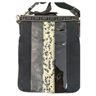 Coach Signature Logo Python Leather Trim Crossbody Shoulder Bag 