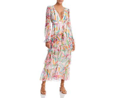 Rococo Womens Sand Tropical Print Belted Maxi Dress Multicolor