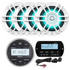 JBL PRV175 Stereo Receiver, 4X 6.5" Marine LED Speakers, USB/AUX Mount, Remote