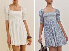 Women Reformation Square Neck Puff Sleeve Mini Dress