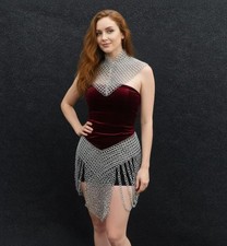 Medieval Chainmail Dress for Women Handcrafted Aluminum Neck Armor and Skirt