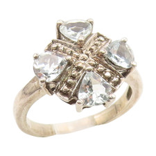 925 Sterling Silver Vintage Ring Heart Shape Topaz Floral Band Sz 7 RG35138