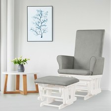 Costway Wooden Baby Nursery Rocking Chair Ottoman Cushion and Glider Set Grey