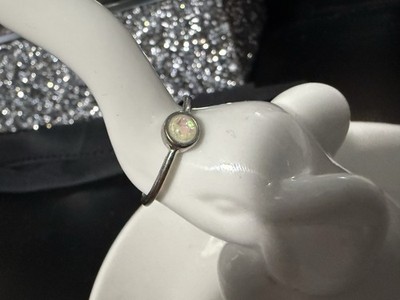 Opal Solitaire Bezel Set Silver Ring Round White Stone Minimalist Fashion