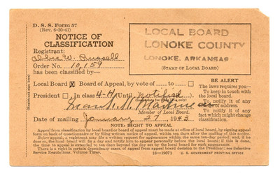 1943 -  D.S.S. Form 57 Department of Selective Service Lonoke Arkansas - XL2R