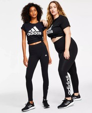 Adidas Women's Essentials High Waist Logo Leggings Plus Size in Blue/Legend 2X