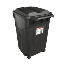 Tough 45 Gallon Wheeled Heavy Duty Plastic Garbage Can, Attached Lid, Black