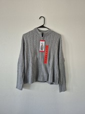 Nautica Jeans Women's Gray Cable-Knit Mock Neck Full Zip Sweater Long Sleeve M