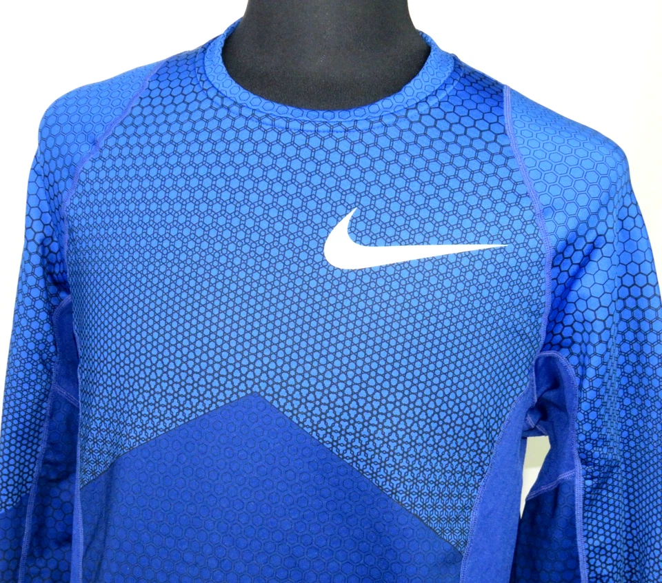 Nike PRO HYPERWARM Blue Fitted Stretch Long Sleeved Athletic Shirt Men's Large - Image 2 of 4